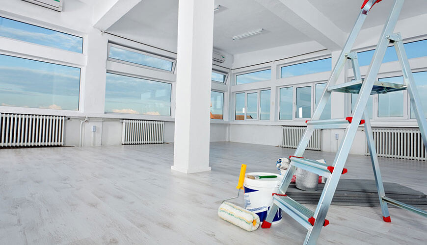 After renovation cleaning — construction dust and debris in a newly renovated space
